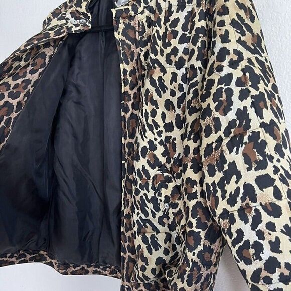 Clio Vintage 90s Womens 100% Silk Leopard Cheetah Print Bomber Puffer Jacket PL - Picture 7 of 12